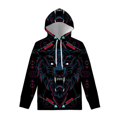 Dark Geometric Wolf Print Pullover Hoodie