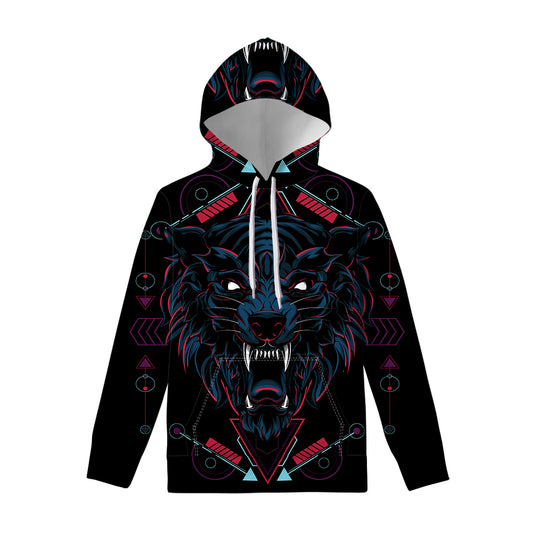 Dark Geometric Wolf Print Pullover Hoodie