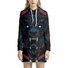 Dark Geometric Wolf Print Pullover Hoodie Dress