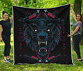Dark Geometric Wolf Print Quilt