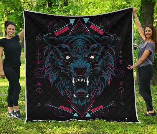 Dark Geometric Wolf Print Quilt