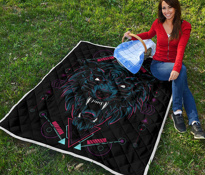 Dark Geometric Wolf Print Quilt