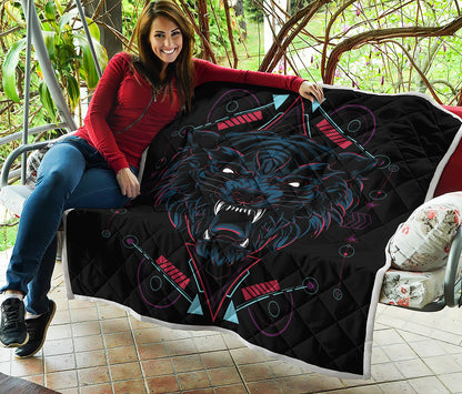 Dark Geometric Wolf Print Quilt