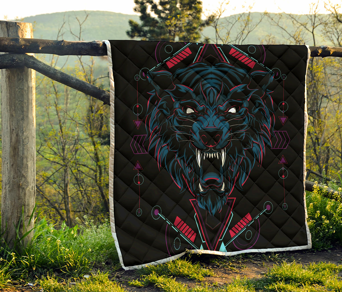 Dark Geometric Wolf Print Quilt
