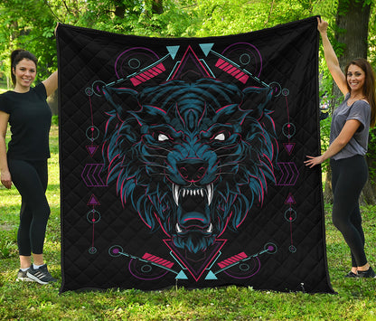 Dark Geometric Wolf Print Quilt