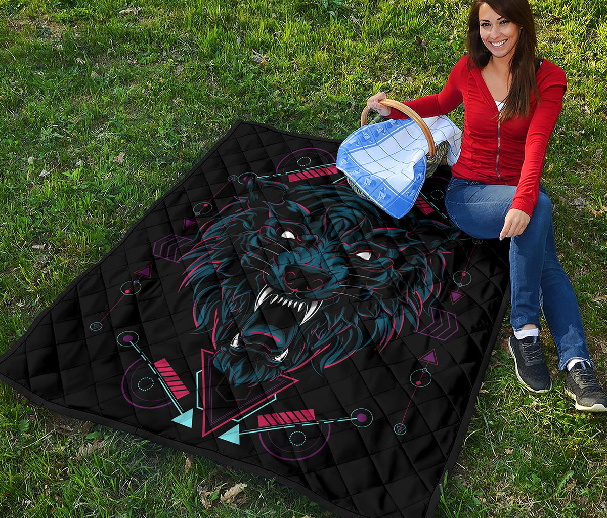 Dark Geometric Wolf Print Quilt