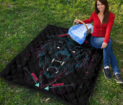 Dark Geometric Wolf Print Quilt