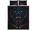 Dark Geometric Wolf Print Quilt Bed Set