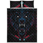 Dark Geometric Wolf Print Quilt Bed Set