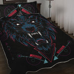 Dark Geometric Wolf Print Quilt Bed Set