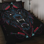 Dark Geometric Wolf Print Quilt Bed Set