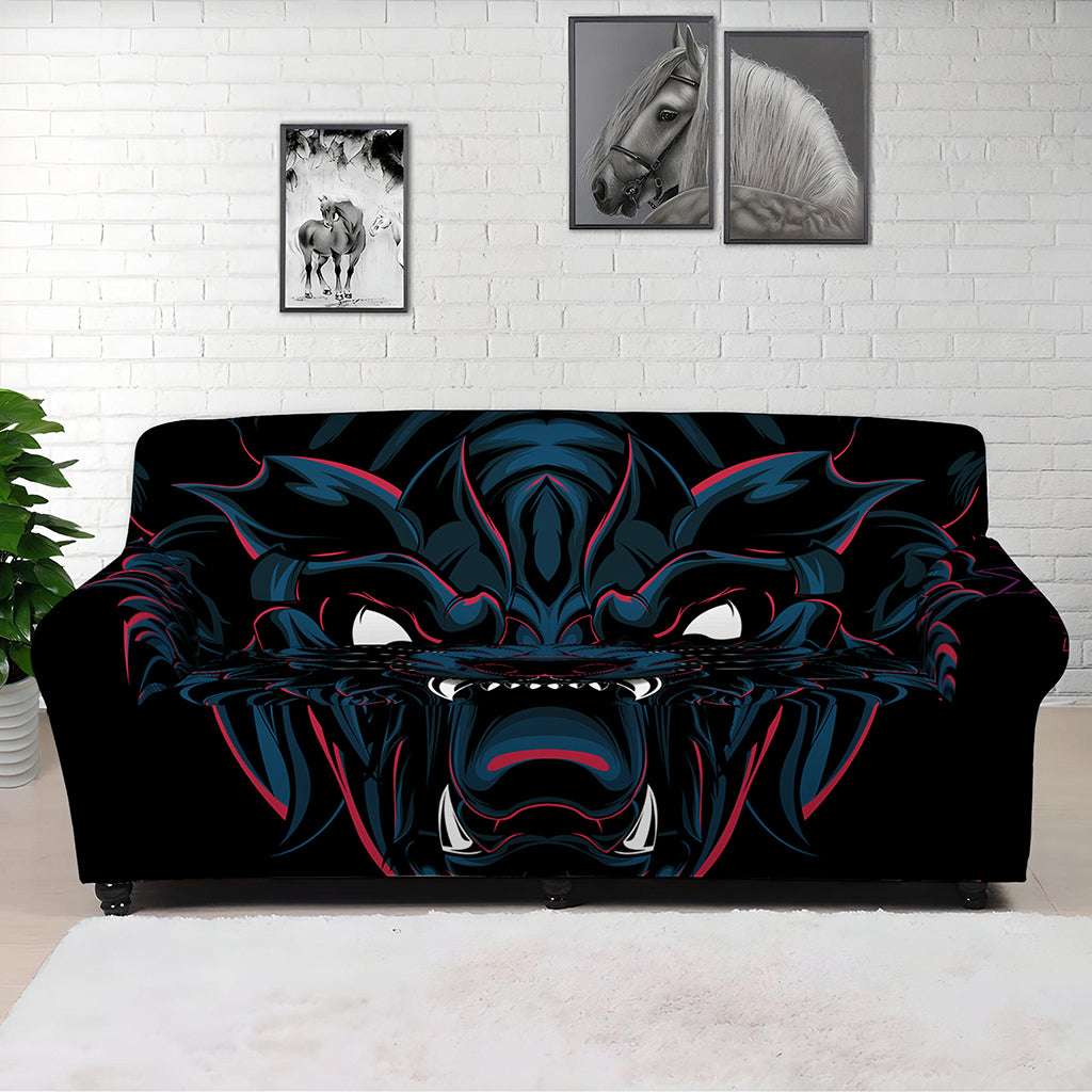 Dark Geometric Wolf Print Sofa Cover