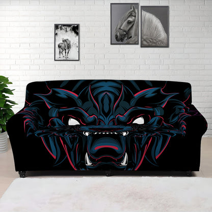 Dark Geometric Wolf Print Sofa Cover