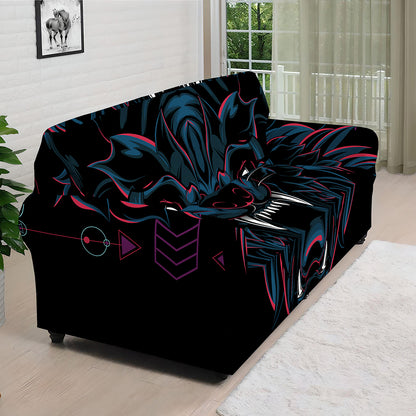Dark Geometric Wolf Print Sofa Cover