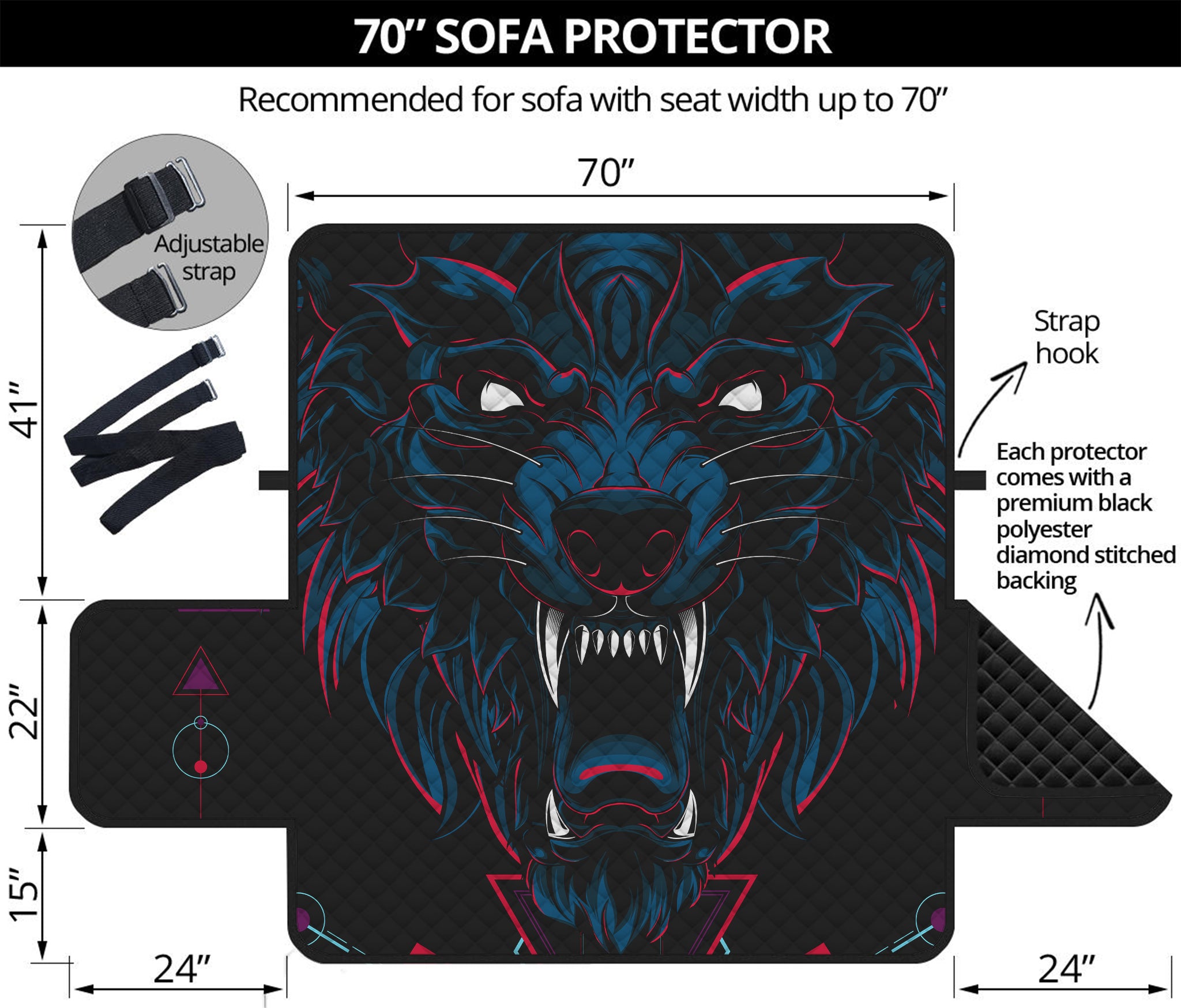 Dark Geometric Wolf Print Sofa Protector