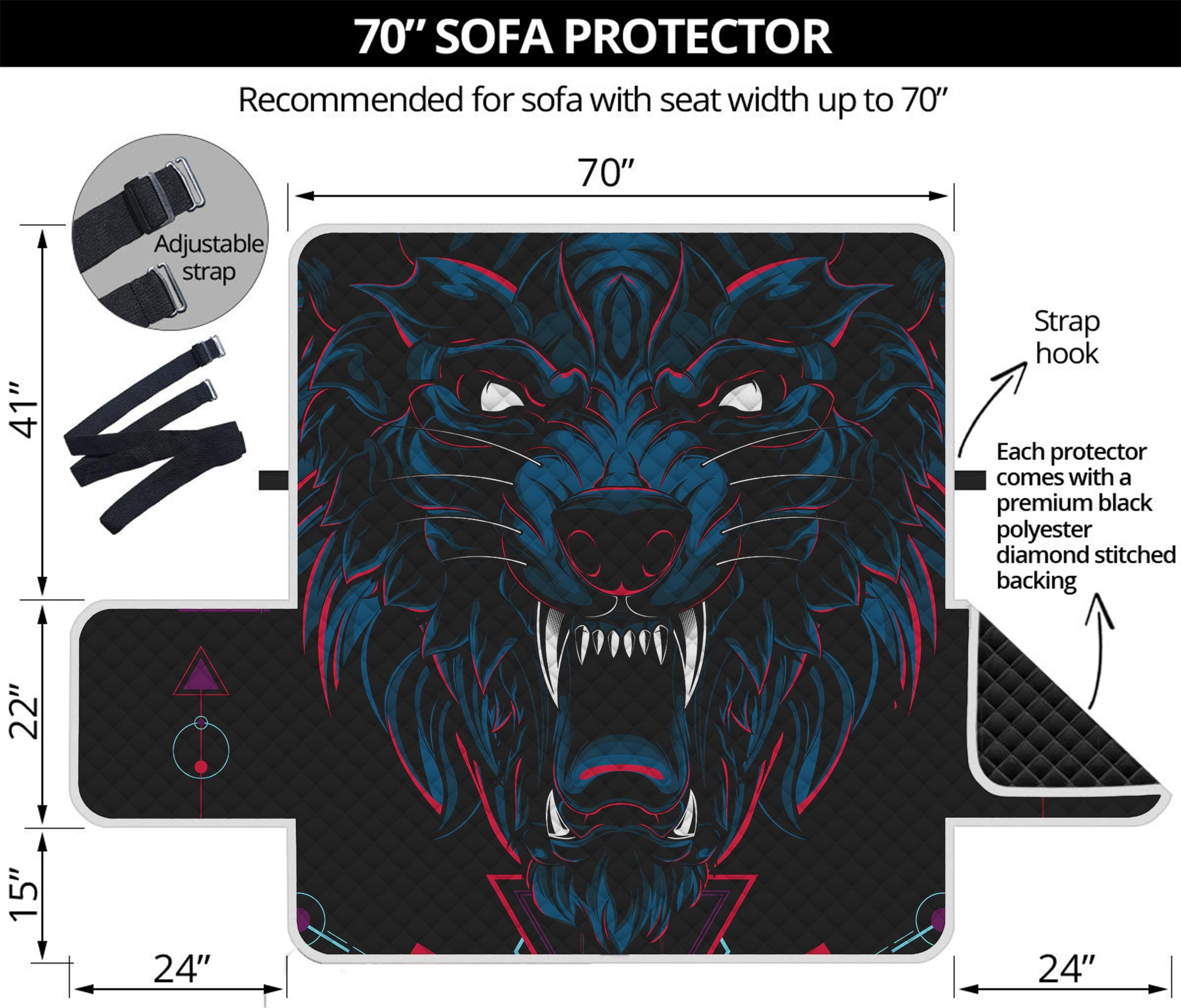 Dark Geometric Wolf Print Sofa Protector