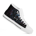 Dark Geometric Wolf Print White High Top Shoes