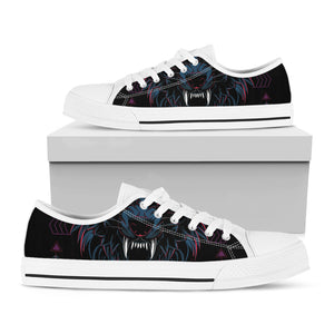 Dark Geometric Wolf Print White Low Top Shoes