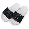 Dark Geometric Wolf Print White Slide Sandals