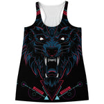 Dark Geometric Wolf Print Women's Racerback Tank Top
