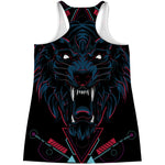 Dark Geometric Wolf Print Women's Racerback Tank Top