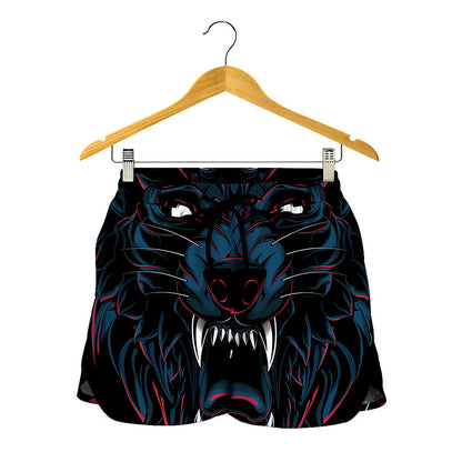 Dark Geometric Wolf Print Women's Shorts