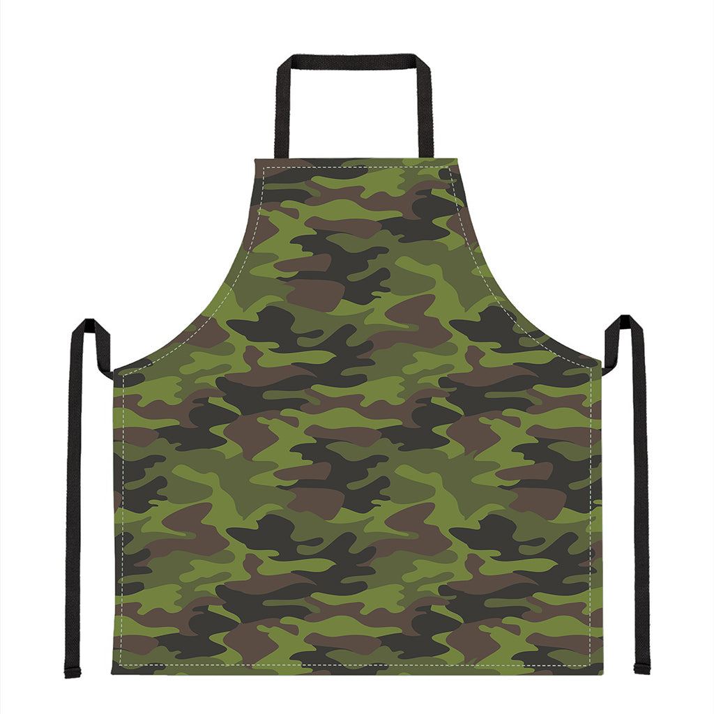 Dark Green And Black Camouflage Print Apron