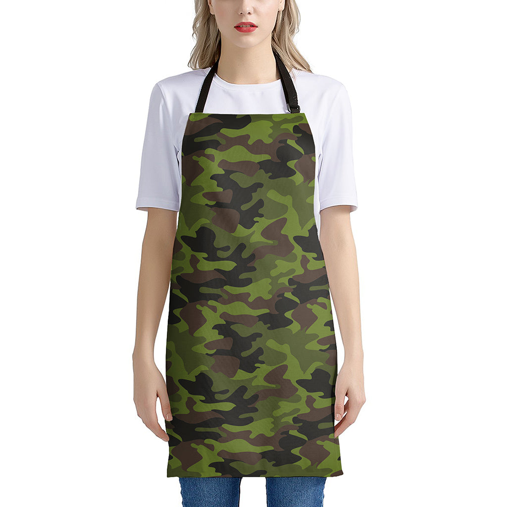 Dark Green And Black Camouflage Print Apron