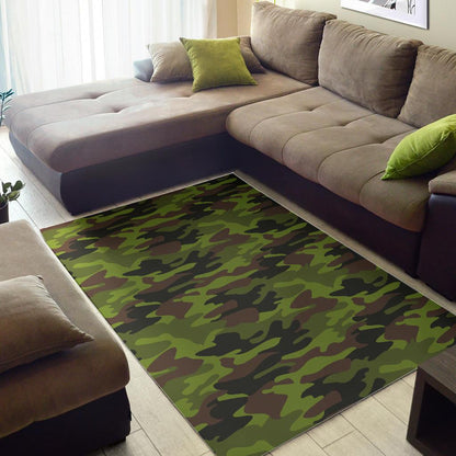 Dark Green And Black Camouflage Print Area Rug GearFrost