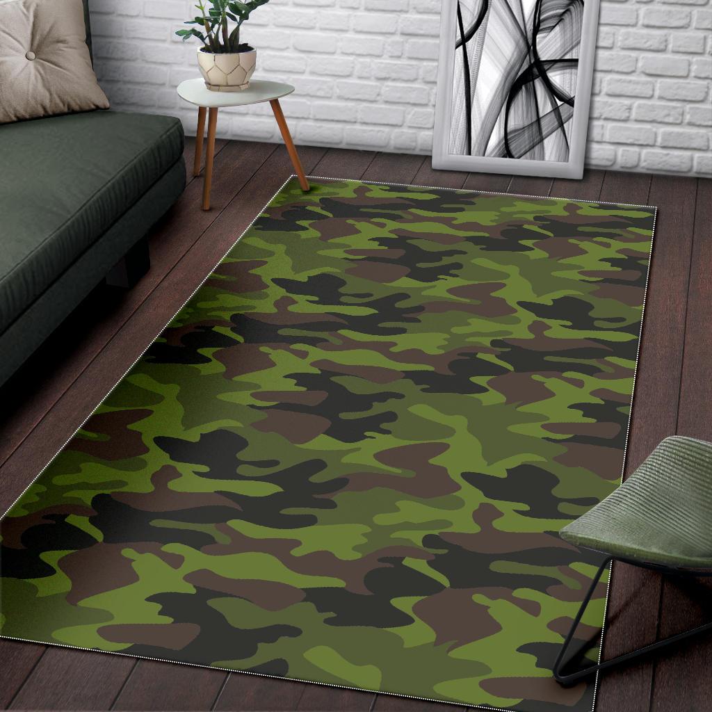 Dark Green And Black Camouflage Print Area Rug GearFrost