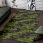 Dark Green And Black Camouflage Print Area Rug GearFrost
