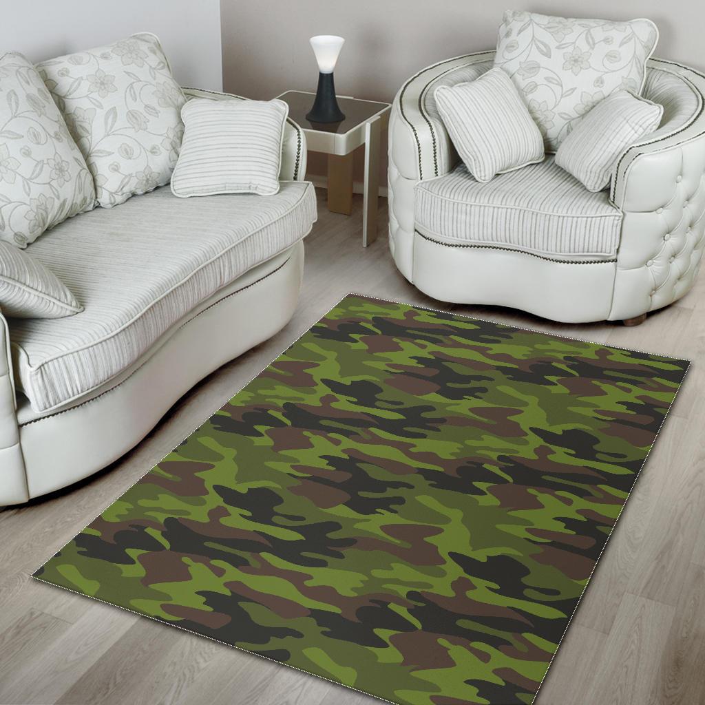 Dark Green And Black Camouflage Print Area Rug GearFrost