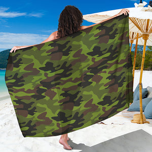 Dark Green And Black Camouflage Print Beach Sarong Wrap