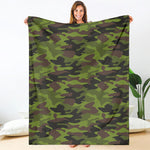 Dark Green And Black Camouflage Print Blanket