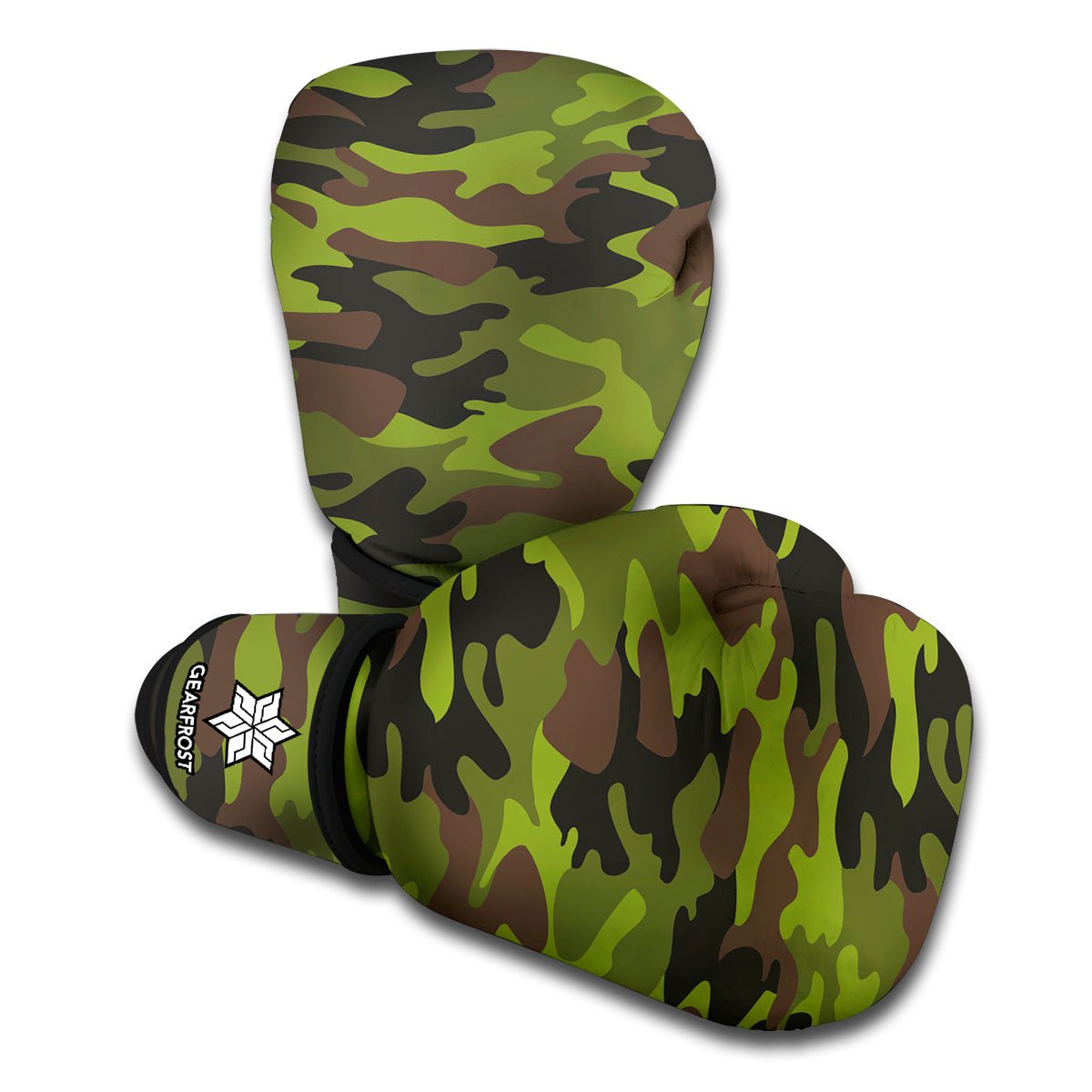 Dark Green And Black Camouflage Print Boxing Gloves