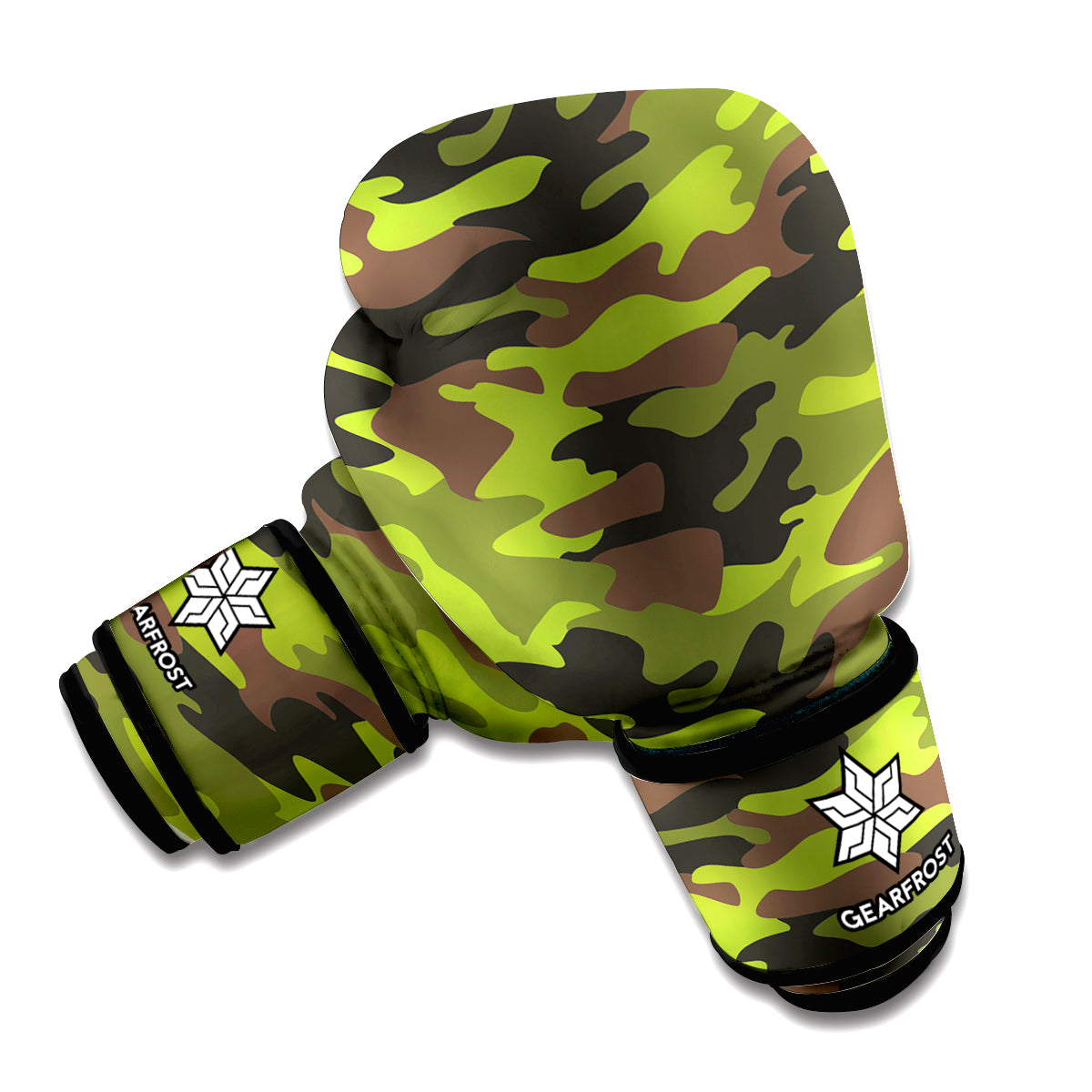 Dark Green And Black Camouflage Print Boxing Gloves