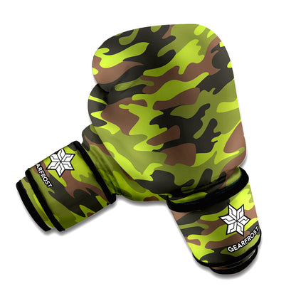 Dark Green And Black Camouflage Print Boxing Gloves
