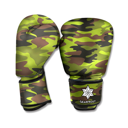 Dark Green And Black Camouflage Print Boxing Gloves