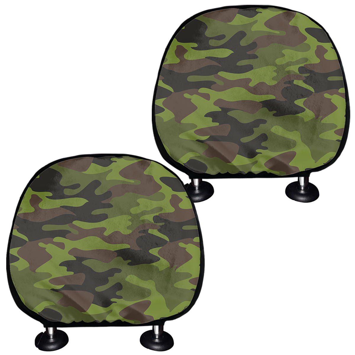 Dark Green And Black Camouflage Print Car Headrest Covers
