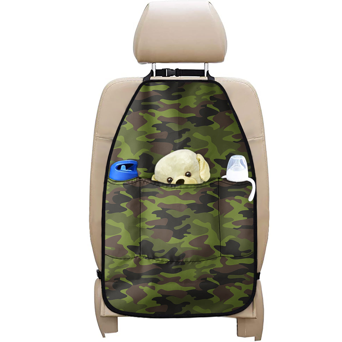 Dark Green And Black Camouflage Print Car Seat Organizers