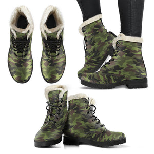 Dark Green And Black Camouflage Print Comfy Boots GearFrost