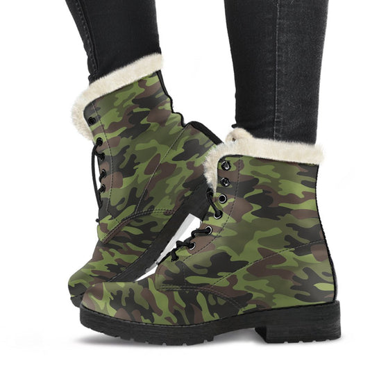 Dark Green And Black Camouflage Print Comfy Boots GearFrost