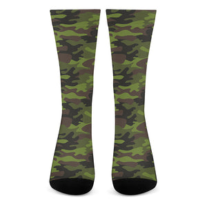 Dark Green And Black Camouflage Print Crew Socks
