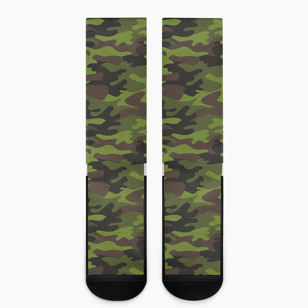 Dark Green And Black Camouflage Print Crew Socks