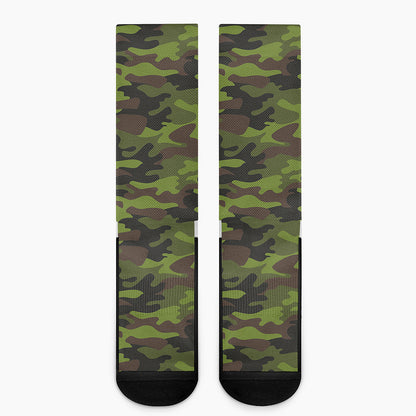 Dark Green And Black Camouflage Print Crew Socks