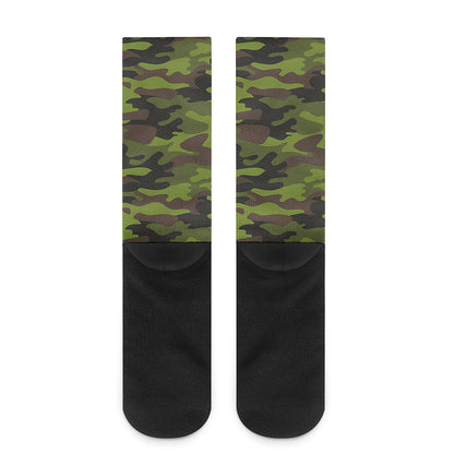 Dark Green And Black Camouflage Print Crew Socks