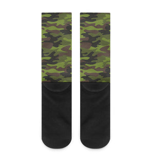 Dark Green And Black Camouflage Print Crew Socks