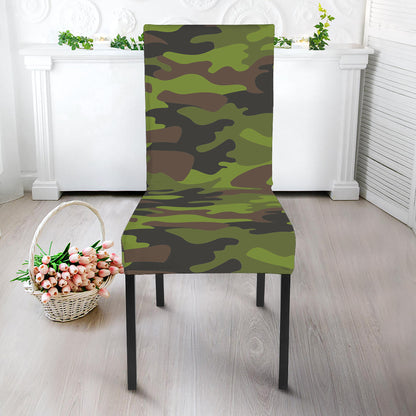 Dark Green And Black Camouflage Print Dining Chair Slipcover