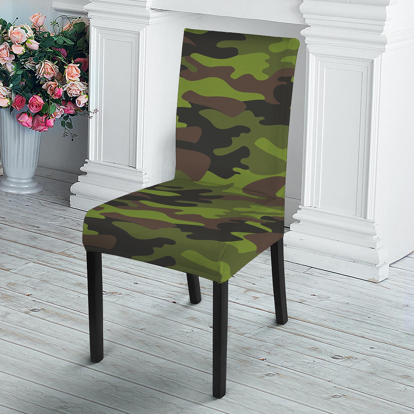 Dark Green And Black Camouflage Print Dining Chair Slipcover