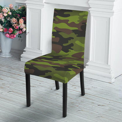 Dark Green And Black Camouflage Print Dining Chair Slipcover